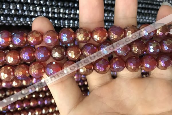 CAA3551 15.5 inches 10mm faceted round AB-color red agate beads
