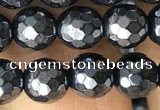 CAA3555 15.5 inches 6mm faceted round AB-color black agate beads