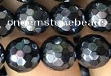 CAA3556 15.5 inches 8mm faceted round AB-color black agate beads