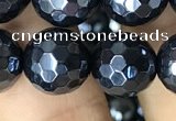 CAA3558 15.5 inches 12mm faceted round AB-color black agate beads