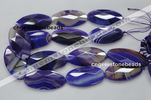 CAA360 15.5 inches 30*40mm faceted oval violet line agate beads