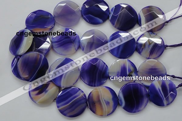 CAA364 15.5 inches 34mm faceted coin violet line agate beads