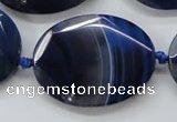 CAA365 15.5 inches 30*40mm faceted oval blue line agate beads