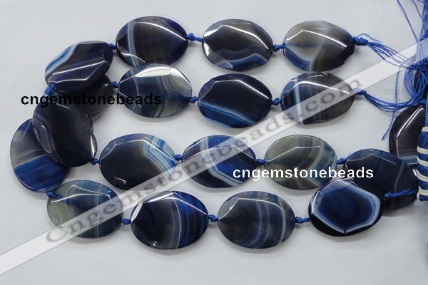CAA365 15.5 inches 30*40mm faceted oval blue line agate beads
