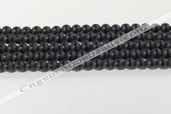 CAA3650 15.5 inches 6mm round matte & carved black agate beads