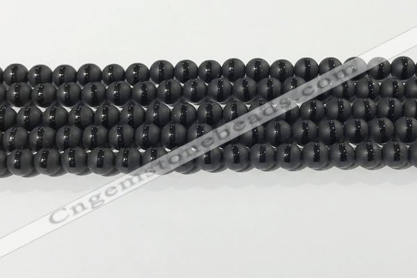 CAA3650 15.5 inches 6mm round matte & carved black agate beads