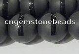 CAA3652 15.5 inches 10mm round matte & carved black agate beads