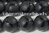 CAA3656 15.5 inches 8mm round matte & carved black agate beads