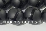 CAA3657 15.5 inches 10mm round matte & carved black agate beads