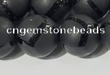 CAA3658 15.5 inches 12mm round matte & carved black agate beads