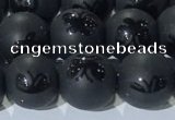 CAA3666 15.5 inches 8mm round matte & carved black agate beads