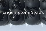 CAA3667 15.5 inches 10mm round matte & carved black agate beads