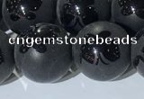 CAA3668 15.5 inches 12mm round matte & carved black agate beads