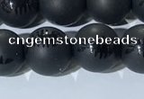 CAA3671 15.5 inches 8mm round matte & carved black agate beads