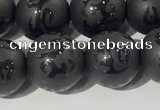 CAA3676 15.5 inches 8mm round matte & carved black agate beads