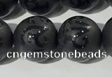 CAA3678 15.5 inches 12mm round matte & carved black agate beads