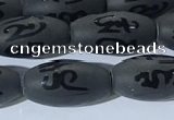 CAA3680 15.5 inches 8*16mm rice matte & carved black agate beads
