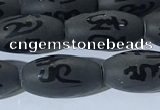 CAA3680 15.5 inches 8*16mm rice matte & carved black agate beads