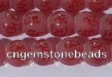 CAA3686 15.5 inches 6mm round matte & carved red agate beads