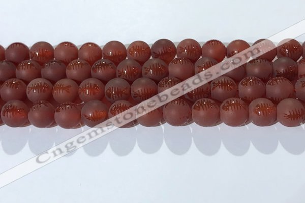 CAA3688 15.5 inches 10mm round matte & carved red agate beads