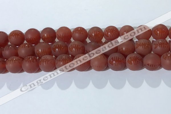 CAA3689 15.5 inches 12mm round matte & carved red agate beads