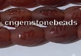 CAA3691 15.5 inches 8*12mm rice matte & carved red agate beads