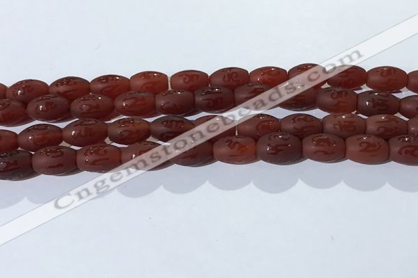 CAA3691 15.5 inches 8*12mm rice matte & carved red agate beads