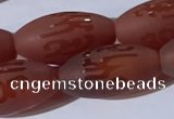 CAA3692 15.5 inches 8*16mm rice matte & carved red agate beads