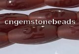 CAA3693 15.5 inches 8*19mm rice matte & carved red agate beads