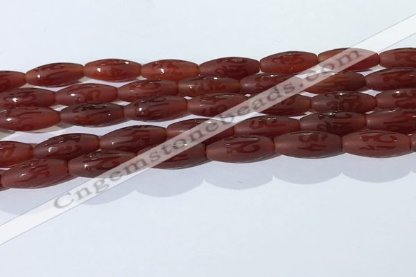 CAA3693 15.5 inches 8*19mm rice matte & carved red agate beads