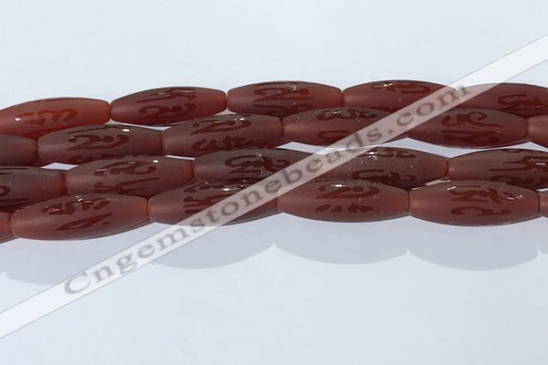 CAA3695 15.5 inches 10*30mm rice matte & carved red agate beads