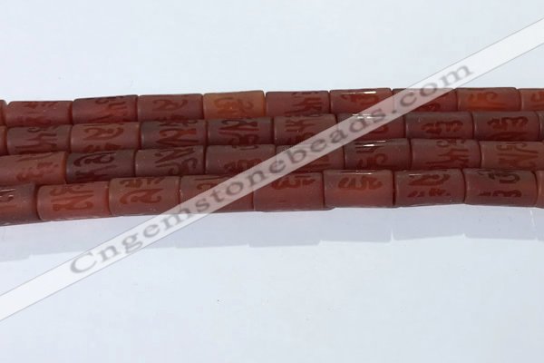 CAA3697 15.5 inches 8*16mm tube matte & carved red agate beads