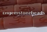 CAA3698 15.5 inches 8*19mm tube matte & carved red agate beads