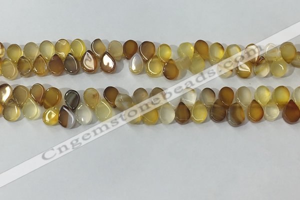 CAA3751 Top drilled 5*8mm flat teardrop line agate beads