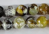 CAA381 15.5 inches 12mm faceted round fire crackle agate beads