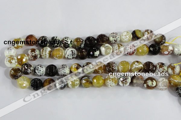 CAA381 15.5 inches 12mm faceted round fire crackle agate beads