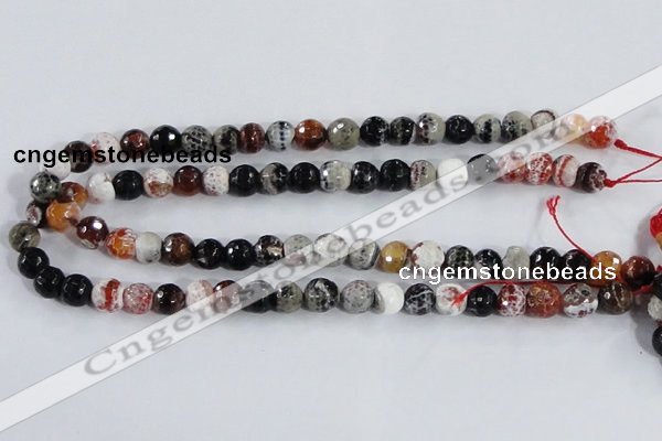 CAA384 15.5 inches 8mm faceted round fire crackle agate beads