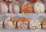 CAA391 15.5 inches 14mm faceted round fire crackle agate beads