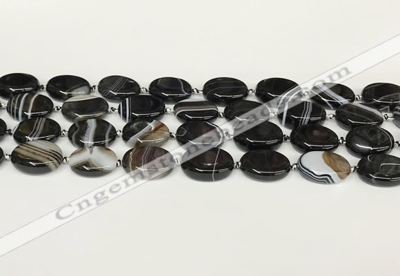 CAA4397 15.5 inches 15*20mm oval black banded agate beads