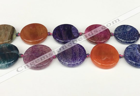 CAA4529 15.5 inches 30mm flat round dragon veins agate beads