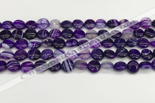 CAA4581 15.5 inches 10mm flat round banded agate beads wholesale