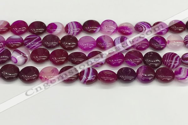 CAA4590 15.5 inches 12mm flat round banded agate beads wholesale