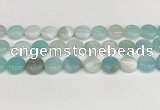 CAA4600 15.5 inches 14mm flat round banded agate beads wholesale