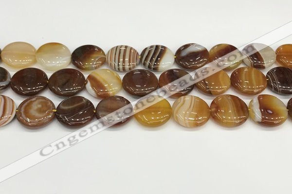 CAA4612 15.5 inches 18mm flat round banded agate beads wholesale