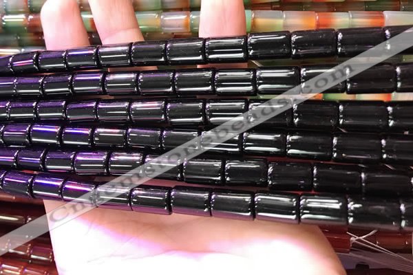 CAA4999 15.5 inches 8*12mm tube black agate beads wholesale