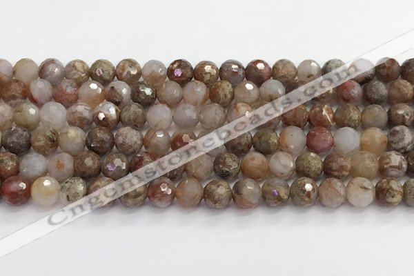 CAA5011 15.5 inches 8mm faceted round flower agate beads