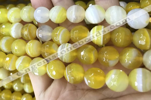 CAA5154 15.5 inches 14mm faceted round banded agate beads