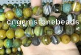 CAA5168 15.5 inches 14mm faceted round banded agate beads