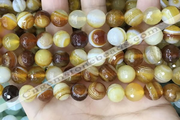 CAA5172 15.5 inches 8mm faceted round banded agate beads