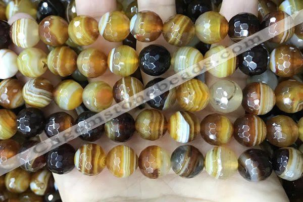 CAA5173 15.5 inches 10mm faceted round banded agate beads